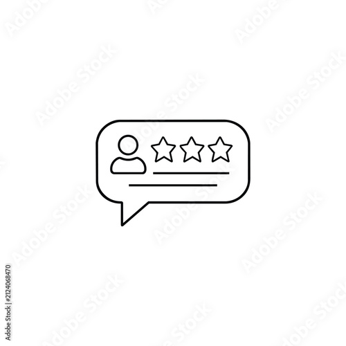 Customer review speech bubble icon with profile and star rating for marketplace feedback, product opinions and seller evaluation