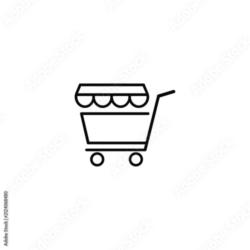 Mobile marketplace store icon with awning and shopping cart for smartphone ecommerce, online retail app and digital shopping