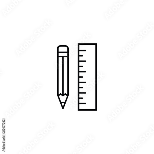 Pencil and ruler icon for stationery marketplace category, school supplies, drawing tools, office products and measurement equipment