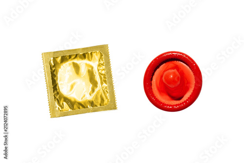 Canvas Print Gold foil wrapped condom isolated PNG on transparent background, contraceptive p