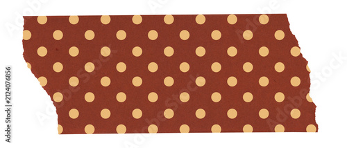 Vintage Red Polka Dot Washi Tape Isolated on Transparent Background. Autumn cottagecore sticker with yellow dots for scrapbook, journaling and collage