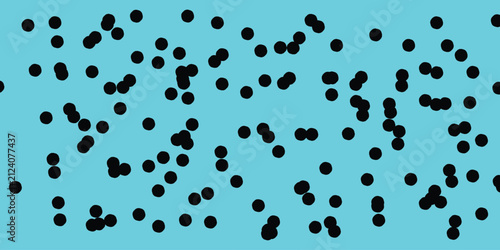 Abstract cyan background with random black polka dots pattern