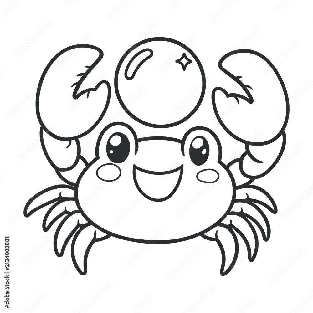 Obraz premium Cute cartoon crab character with smiling face and two claws raised