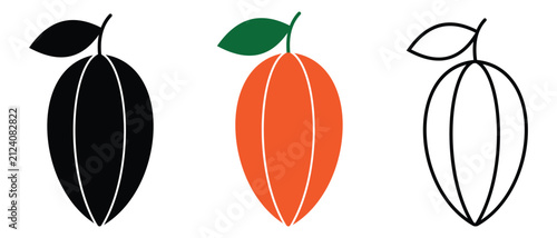 Cocoa bean icon set. Cocoa beans vector for logo, chocolate, food, app and web. Silhouette of coco beans icon with leaf. Vector illustration.
