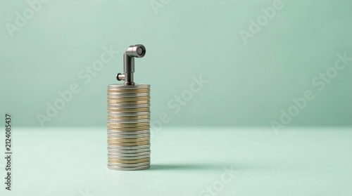 Security surveillance camera on stack of coins for financial monitoring concept