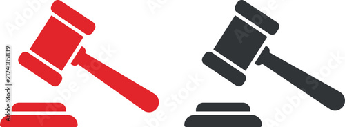 Photography Auction gavel vector icon set showing law judge hammer justice system court auth