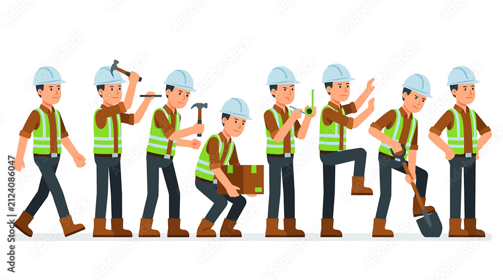 Fototapeta premium Construction Workers Character Sprite Sheet for Animation Design