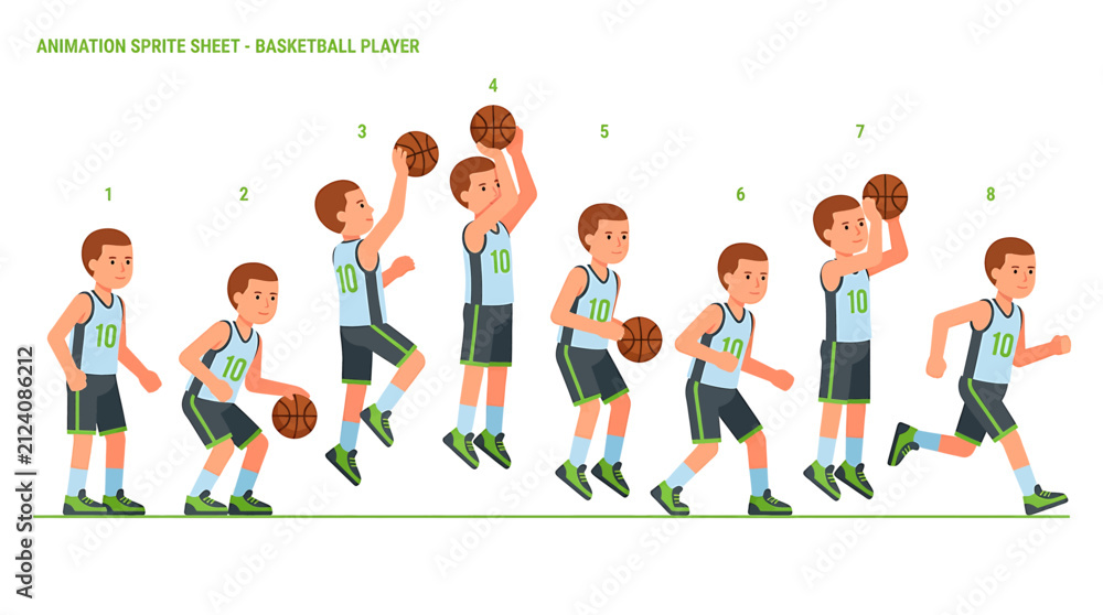 Fototapeta premium Basketball Player Animation Sprite Sheet for Motion Game Character