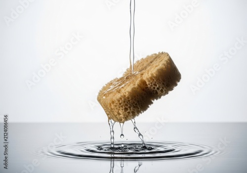 Sponge Absorbing Water Drops in Rippling Pool