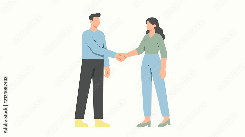 Fototapeta premium Handshake Between Business Colleagues in a Modern Flat Vector Style