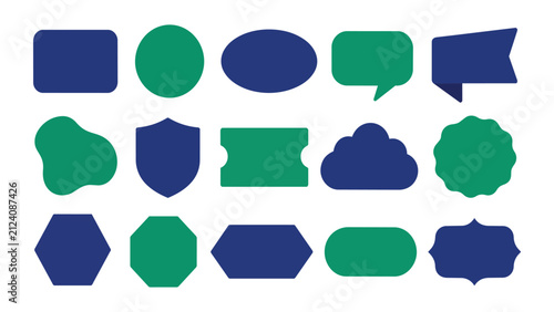 Set of flat geometric shapes and badges. Vector labels for business banners and stickers.
