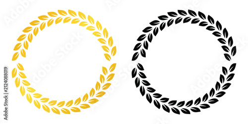 Luxury laurel wreath circular border - Premium botanical laurel wreath border with a refined circular layout, designed for luxury branding, award graphics, labels, packaging, and marketing materials