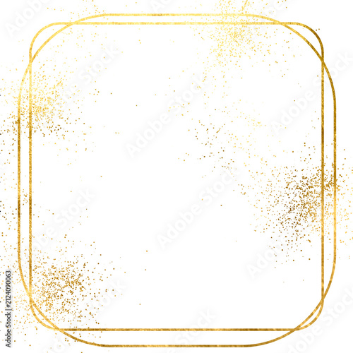 Gold Foil Frame Gold stroke. Gold geometric classic frame and ornaments for vignettes, wedding invitation, certificate, poster and border on transparent background. Watercolor brush stroke gold. PNG