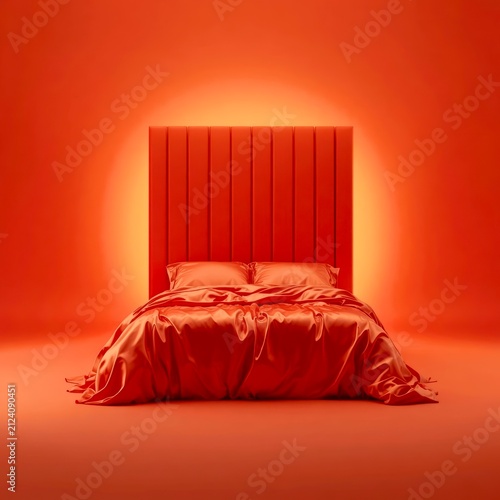 Red room with a bed and glowing headboard