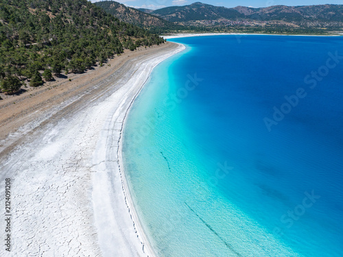  Salda Lake(Salda Gölü) in the Summer Season Drone Photo, Turkish Maldives Yesilova, Burdur Turkiye (Turkey)