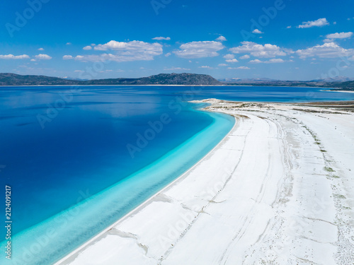  Salda Lake(Salda Gölü) in the Summer Season Drone Photo, Turkish Maldives Yesilova, Burdur Turkiye (Turkey)