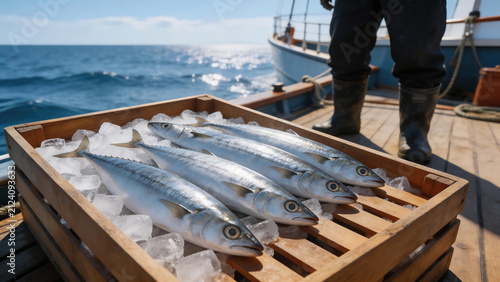 Fresh fish on ice aboard a boat