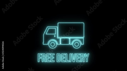 Free delivery service icon animated 4K video isolated on black background. Free shipping. 24 hour and fast delivery. 4K Video motion graphic animation	