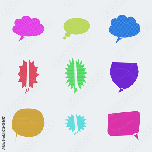 Colorful set of six speech bubble chat icons in flat design style