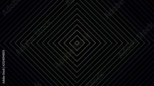 Abstract geometric diamond prism pattern with colorful lines sweeping across a dark background