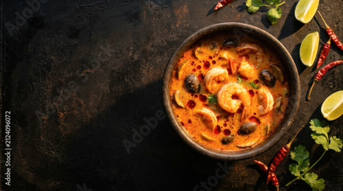 Traditional Thai Tom Yum Goong Spicy Shrimp Soup