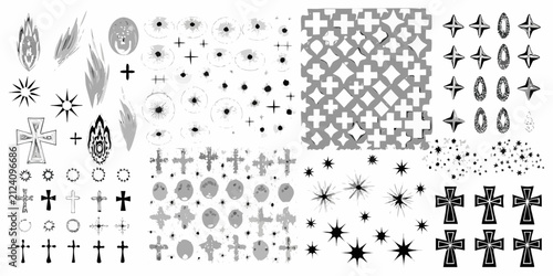 Obraz na płótnie Collection Of Crosses Butterflies Flames And Stars Vector Illustration