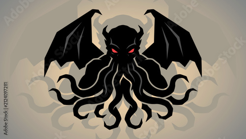 Foto Flat vector illustration of a terrifying tentacled cosmic monster with wings