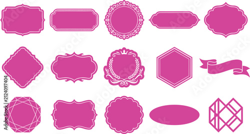 Decorative pink frame and label set for branding with decorative collection ornamental template