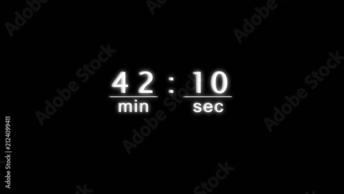 Digital clock display counting time showing forty two minutes and ten seconds on screen.