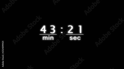 Digital clock display counting down forty three minutes and twenty one seconds on screen.