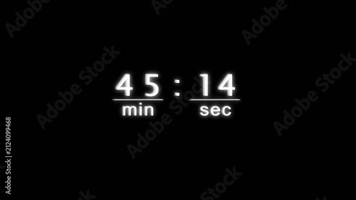 Electronic timer screen showing forty five minutes and fourteen seconds with glow effect.