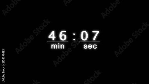 Visual countdown asset showing forty six minutes and seven seconds on dark empty backdrop.