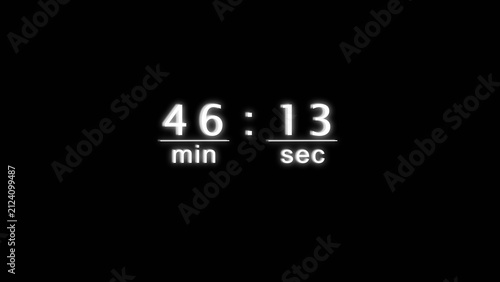 Digital chronometer interface displaying forty six minutes and thirteen seconds in white.