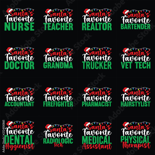 Santa's Favorite Profession Christmas T-Shirt Design Bundle