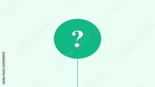 Animated green balloons with question marks bouncing against a clean white background
