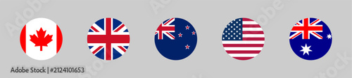 Foto Canada United Kingdom New Zealand United States Australia flags in circular badg