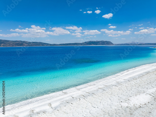Salda Lake(Salda Gölü) in the Summer Season Drone Photo, Turkish Maldives Yesilova, Burdur Turkiye (Turkey)