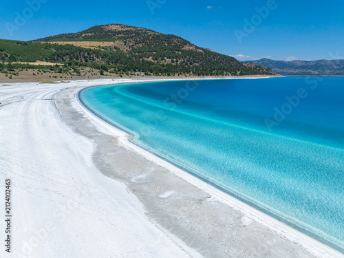 Salda Lake(Salda Gölü) in the Summer Season Drone Photo, Turkish Maldives Yesilova, Burdur Turkiye (Turkey)