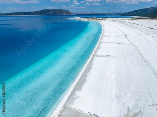 Salda Lake(Salda Gölü) in the Summer Season Drone Photo, Turkish Maldives Yesilova, Burdur Turkiye (Turkey)