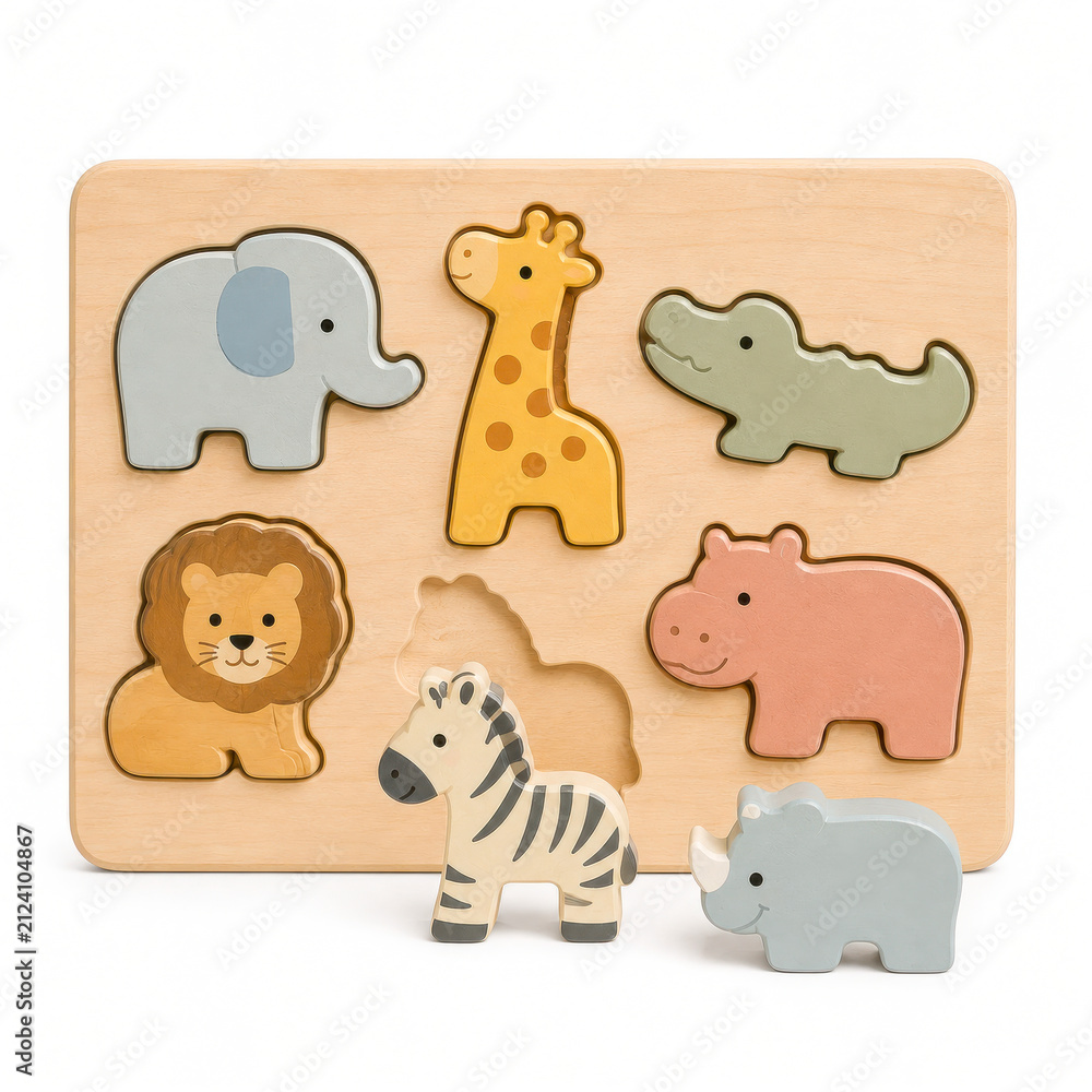 Naklejka premium Wooden Animal Puzzle Board Educational Toy For Curious Children