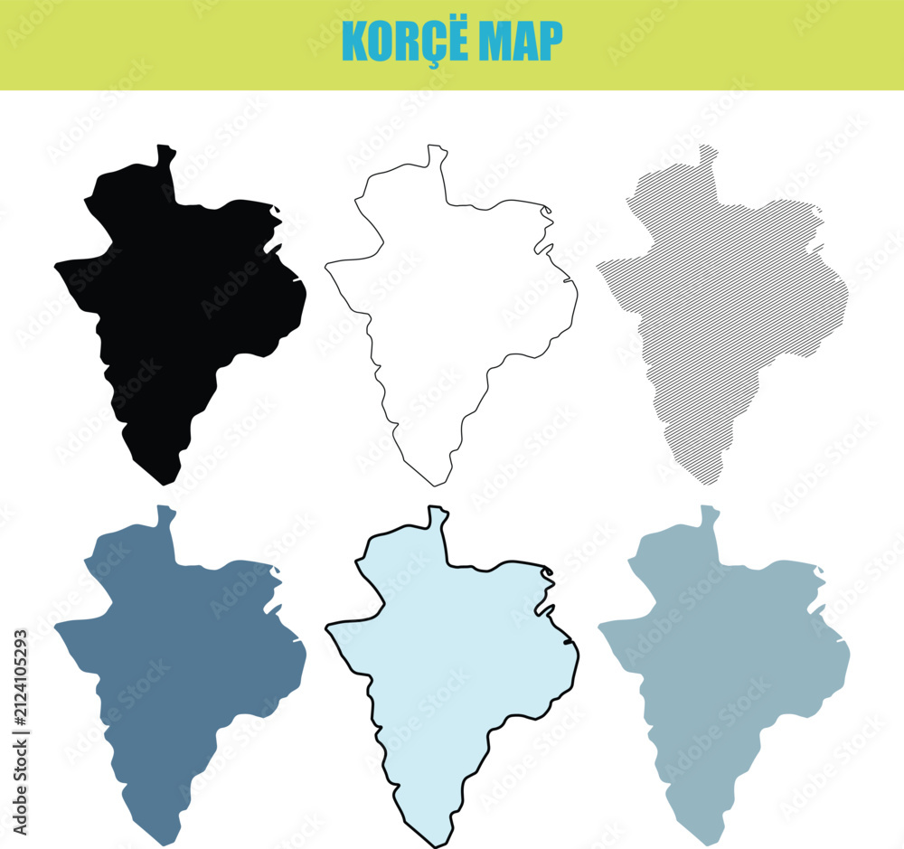 Fototapeta premium Korce map in fill outline and lined style variations against a white background for design projects