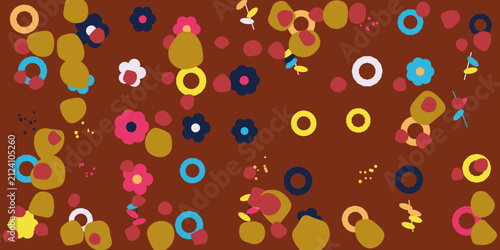 Colorful Abstract Shapes Pattern Design With Organic Floral Elements