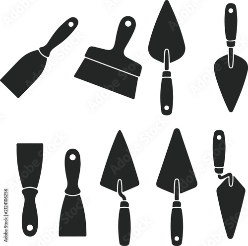 Konstfotografi Set of construction tools icons, trowels and putty knives for plastering and mas