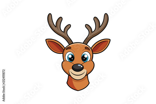 Cute reindeer head cartoon vector illustration isolated on white background