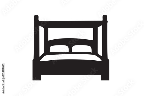 фотографія Black silhouette icon of a canopy bed isolated on white background, Vector