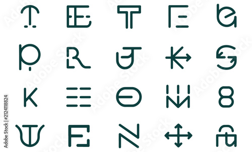 Set of minimalist geometric line art icons and abstract symbols for modern branding and graphic design projects