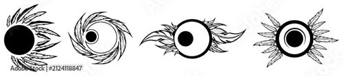 Obraz na plátne Abstract eye symbols with feathery lashes and mystical circular pupils in tribal