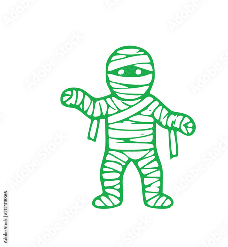 Foto Green silhouette Halloween icon featuring a creepy ancient Egyptian wrapped mumm