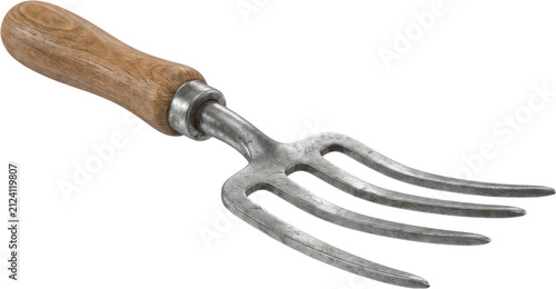 Foto Hand garden fork tool with wooden handle