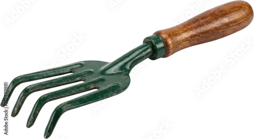 Obraz na płótnie Hand garden fork with a polished wooden handle.